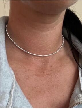 Sterling Silver 925 Beaded Choker Necklace - Silver